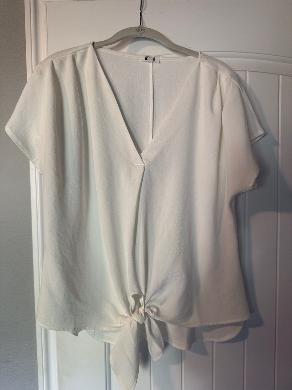 Women's White Tie-Front V-Neck Blouse